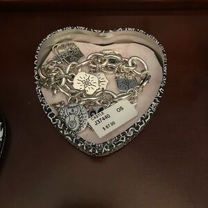 Brighton Silver Heart-Shaped Jewelry Box with Chain Bracelet
